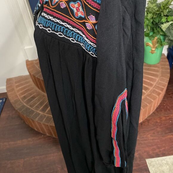 Falls Creek Black Long Sleeve Boho Shift Dress Woven Chest South Western 3X - Picture 3 of 6